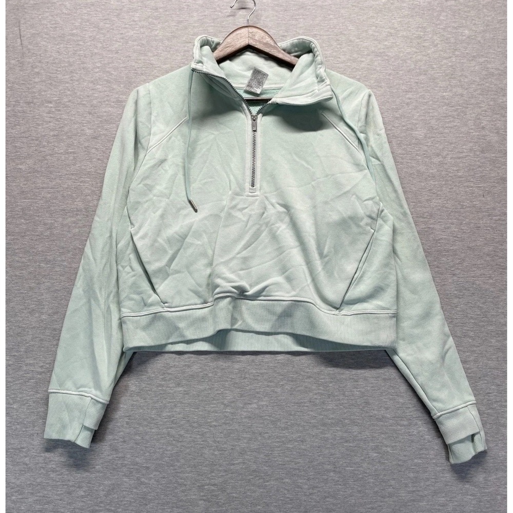 All In Motion Cropped Sweatshirt Womens Small Mint Green Thumbholes Quarter Zip